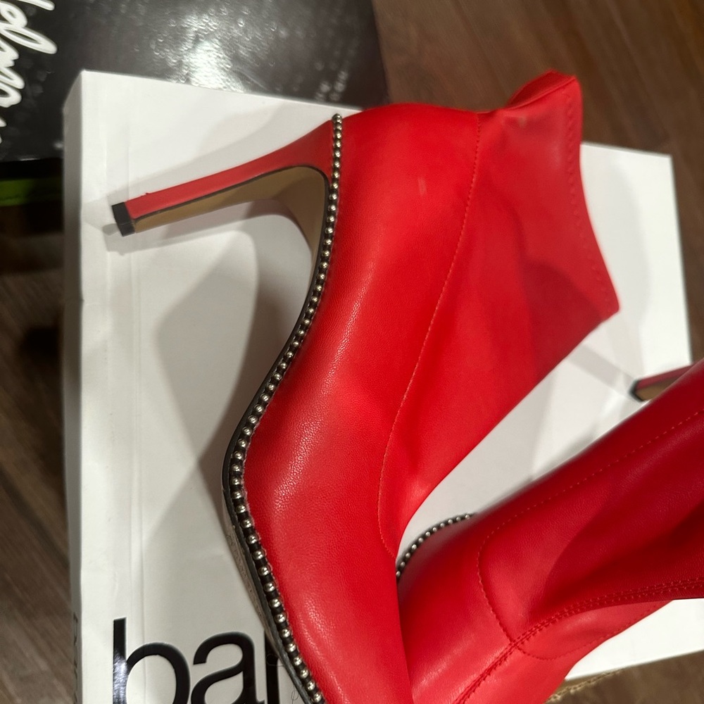 Bar III Red Heeled Boots with Studded Trim